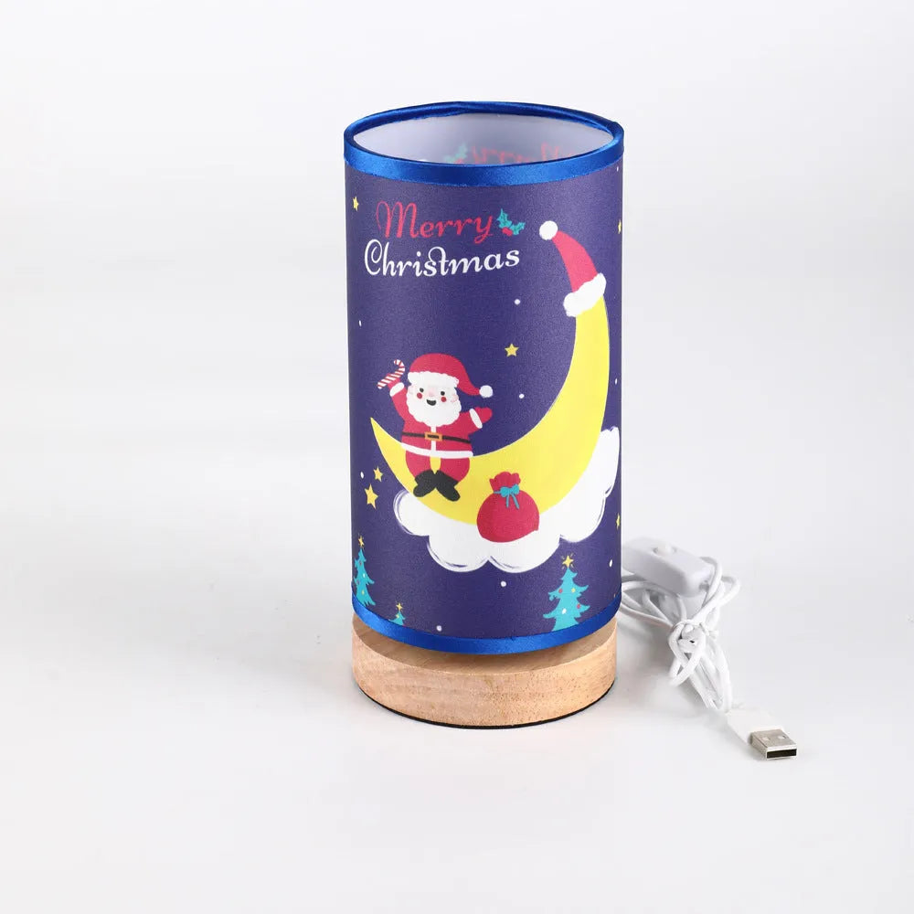 Moon Santa Claus LED night light with bamboo lamp holder and USB plug
