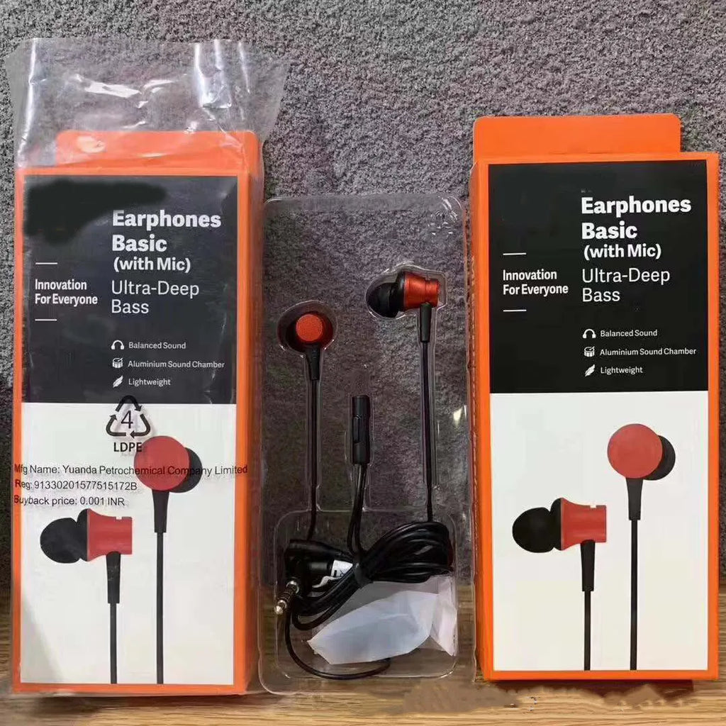 Piston wired in-ear headphones with 3.5mm connector in black, blue and red colour options