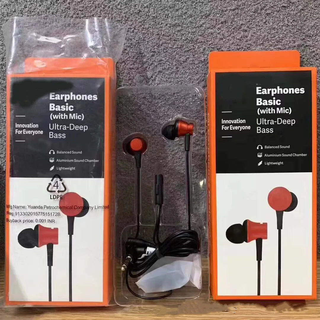 Piston wired in-ear headphones with 3.5mm connector in black, blue and red colour options