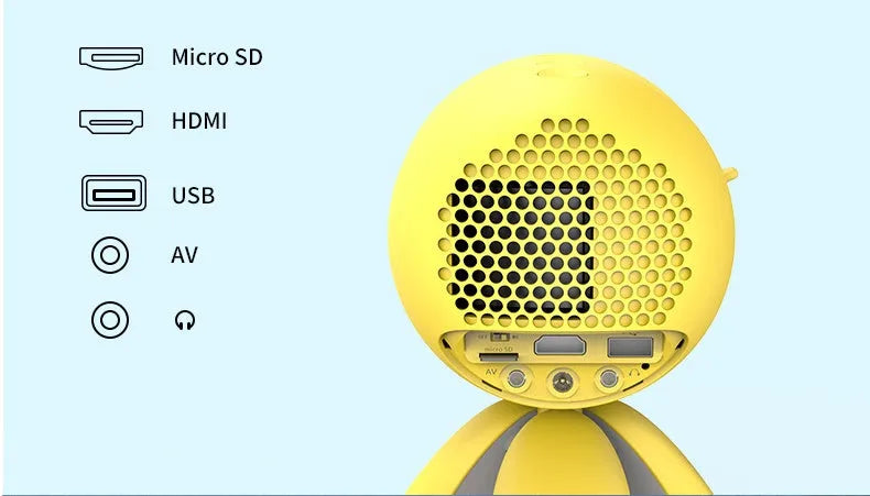 YG220 yellow LED projector showing front projection with 1080P support capability