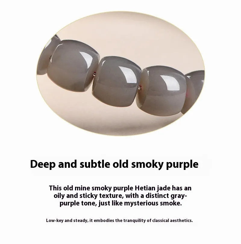 Smokey violet Hetian jade straight cut bracelet with approximately 24 polished 8x9mm beads