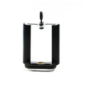 Black plastic U-shaped clip holder for mounting a mobile phone on a pipe or rail.