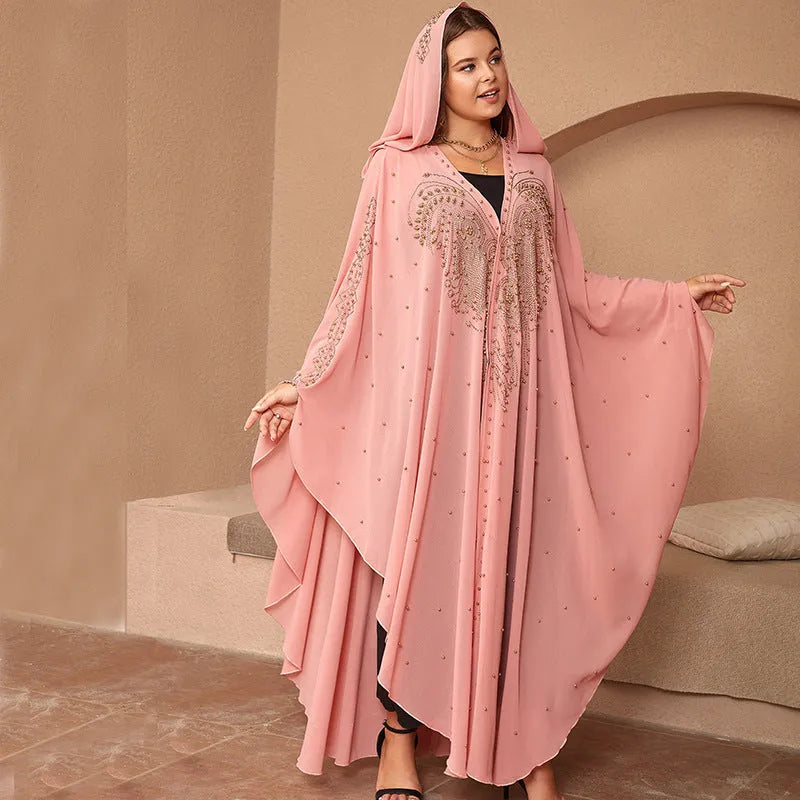 Purple chiffon Muslim-style shawl with rhinestone beading at 175cm length