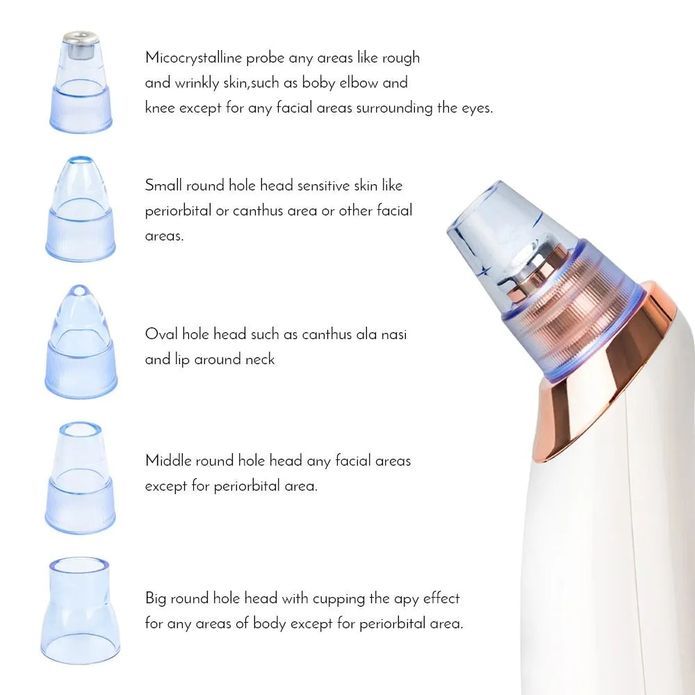 Electric blackhead remover device with multiple nozzle attachments for facial pore cleaning