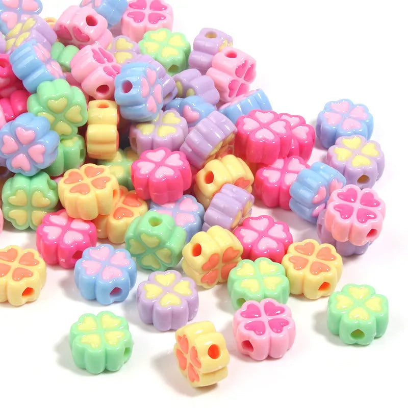 15mm frosted acrylic love clover beads in various colours for jewellery making