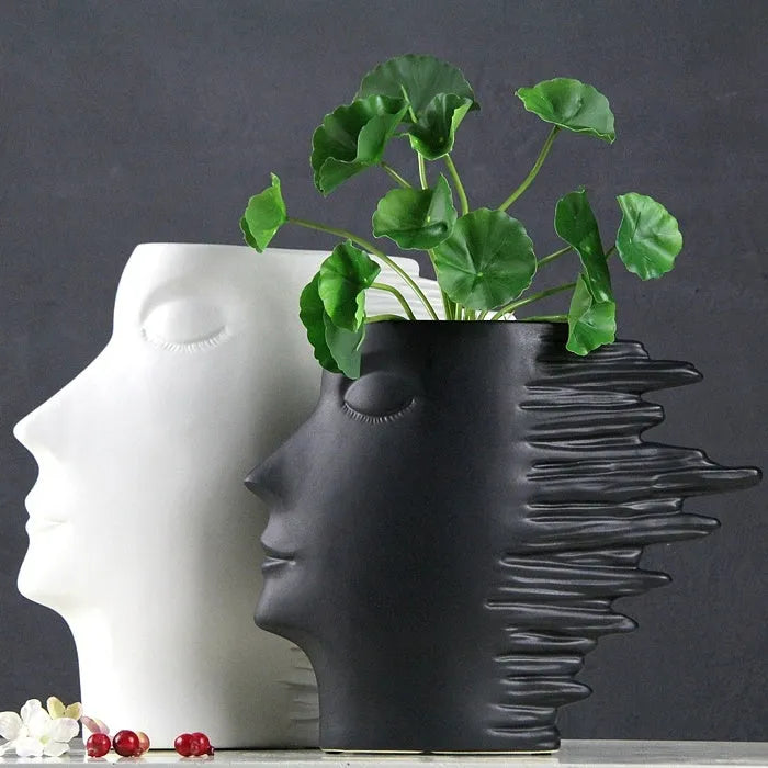 Nordic simple matte porcelain head ornament vase in white as wall decoration