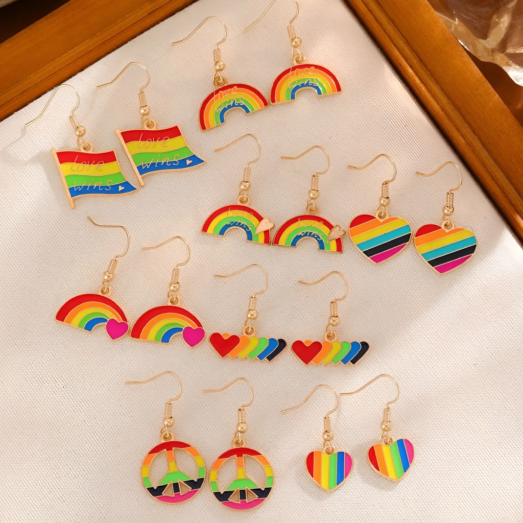 Rainbow flag design earrings in style 1 with alloy metal and enamel finish, approximately 3cm length