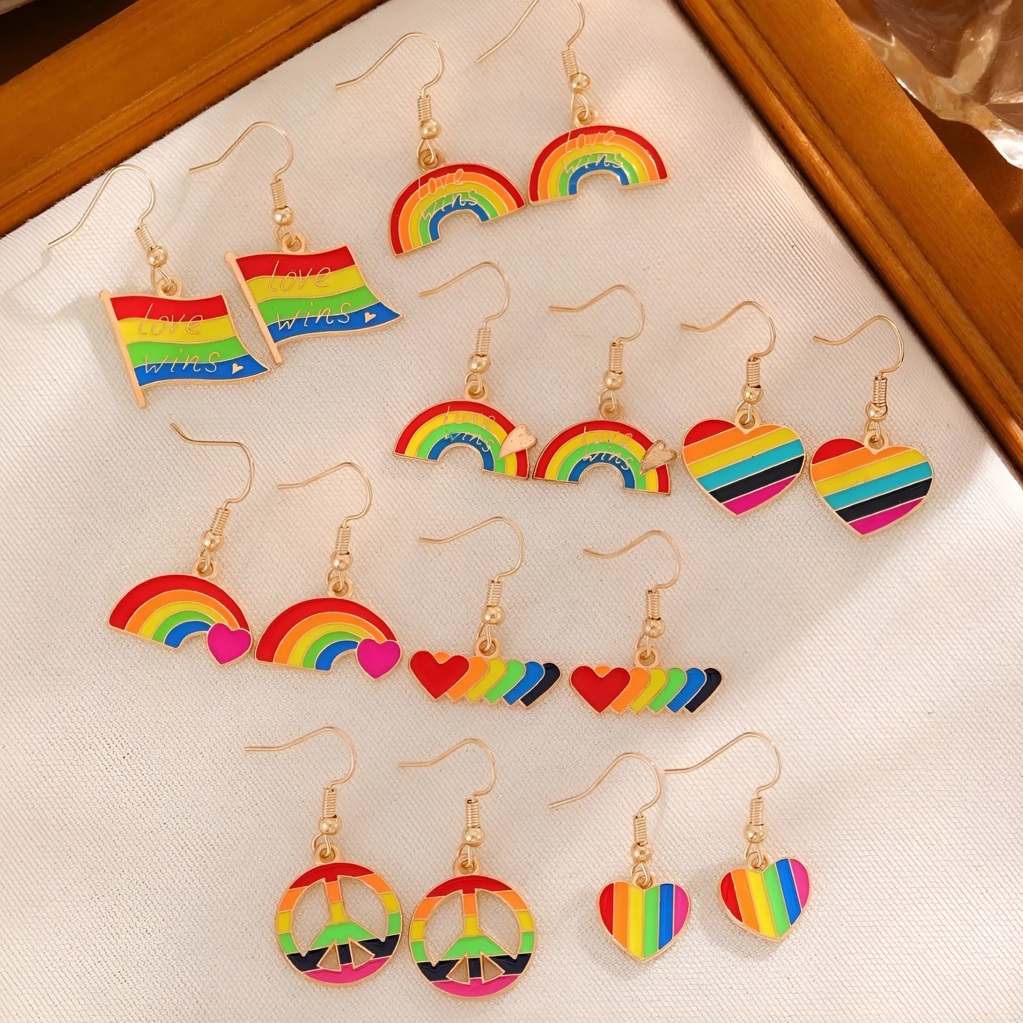 Rainbow flag design earrings in style 1 with alloy metal and enamel finish, approximately 3cm length