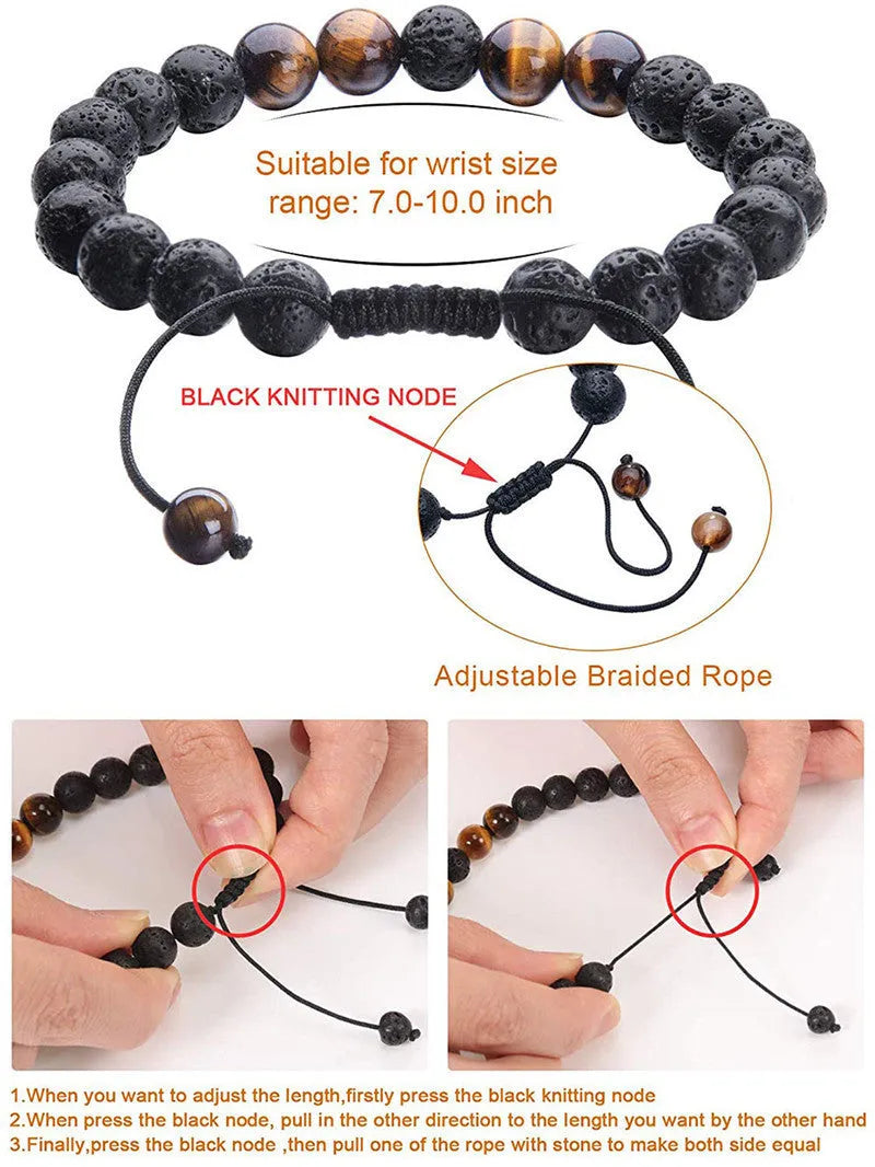 Geometric matte black agate couple bracelets for matching wear.