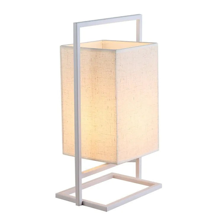 Modern bedroom bedside lamp with fabric shade, button switch, black or white finish, 220V