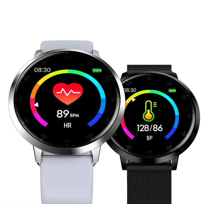 Ultra-thin waterproof smart health bracelet with zinc alloy case and 1.3-inch touchscreen display on silicone wristband