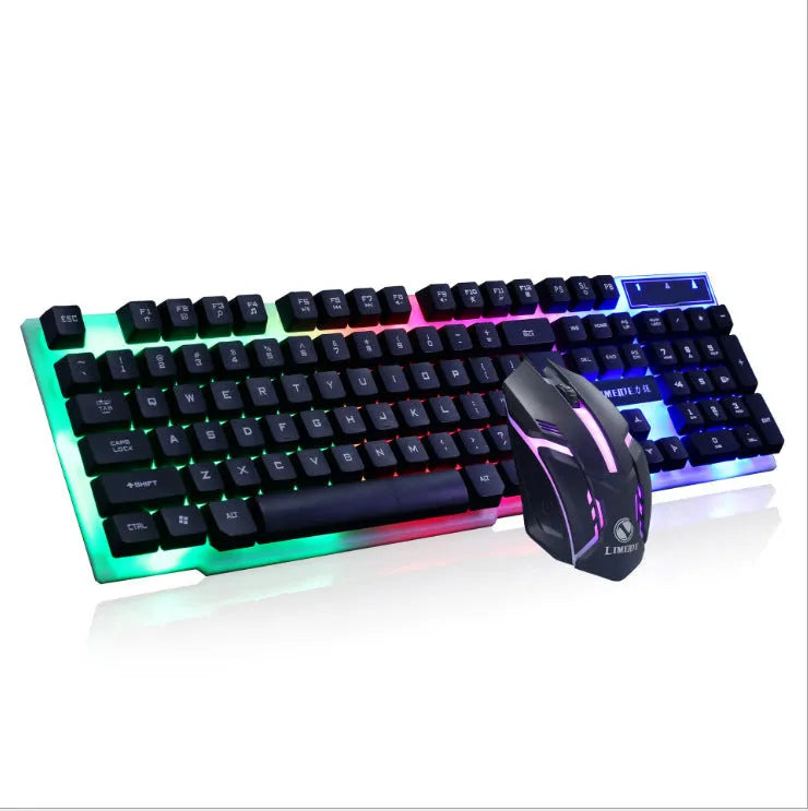 Limei GTX300 white and black gaming keyboard and mouse set with backlit keys on a desk