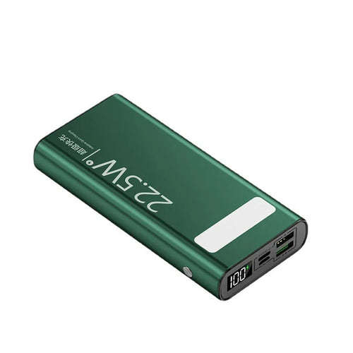 Alloy 22.5W super fast charging power bank with LCD display showing battery percentage