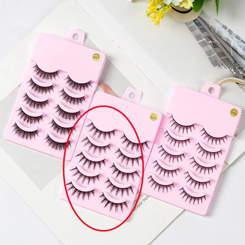 Pack of 5 pairs of black manga-style false eyelashes with natural wispy length on a white background.