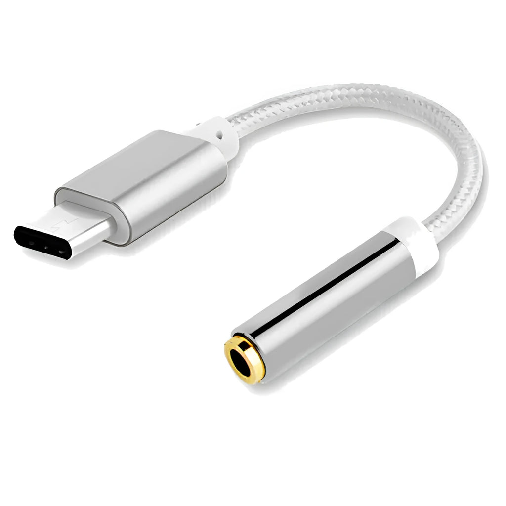Nylon-braided TYPE-C to 3.5mm female headphone adapter cable in multiple colours