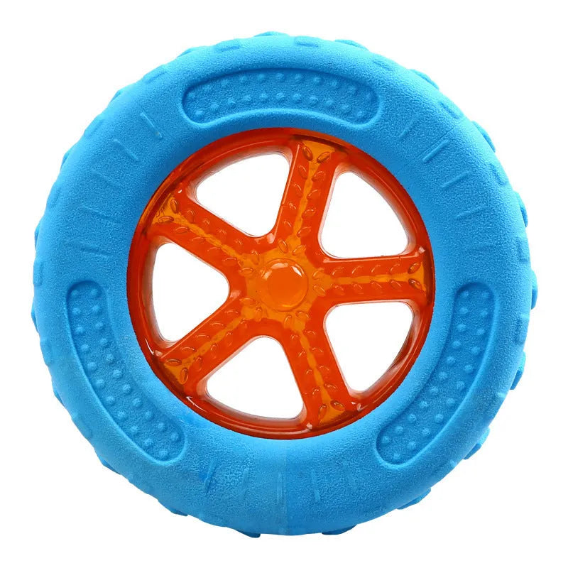 Three TPR floating dog toys: ball, barbell and tyres with bumpy texture for water fetch games