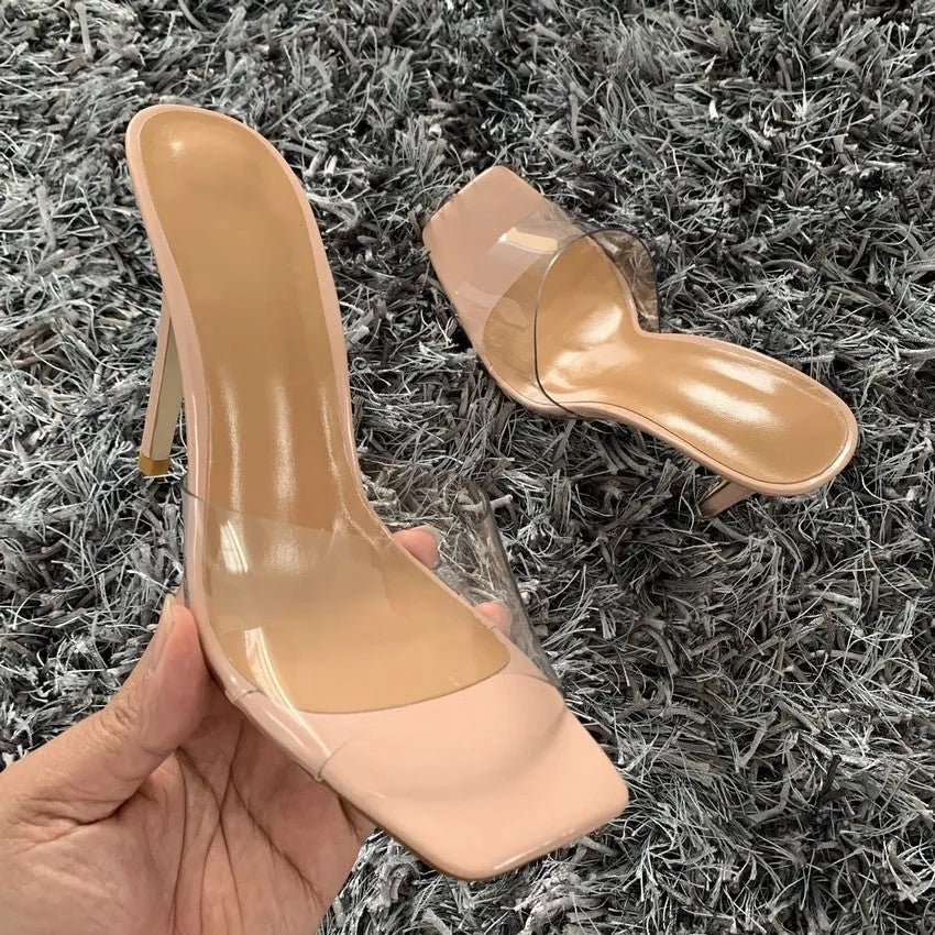 Women's black and silver fashion high heels with PVC soles in sizes 34-43