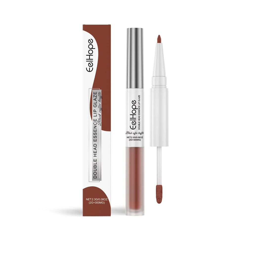 Double-headed lip liner and lacquer pen shown in three colour options: Fragrant Attack, Black Coffee Truffle, Oat Almond.
