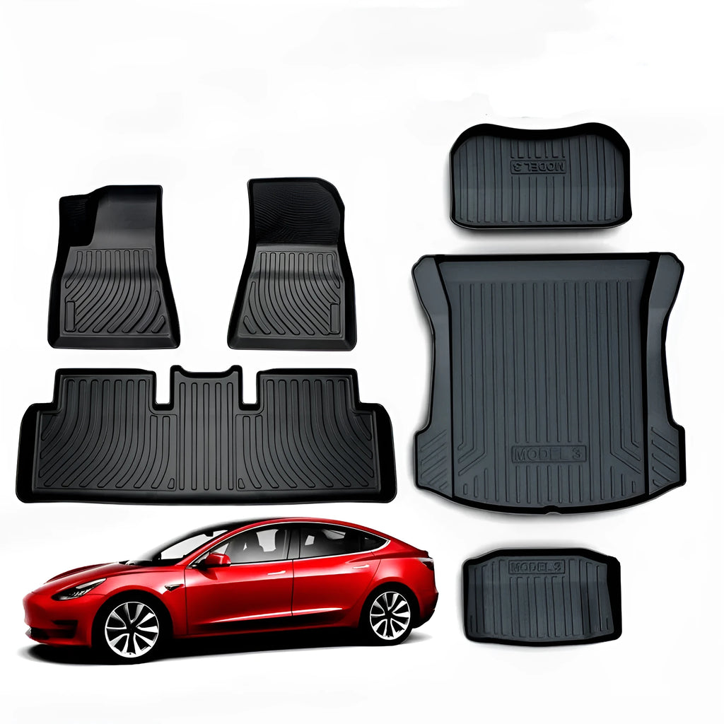 Tesla rubber car floor mat with TPE footrest section for Model 3, Y, S, and X vehicles