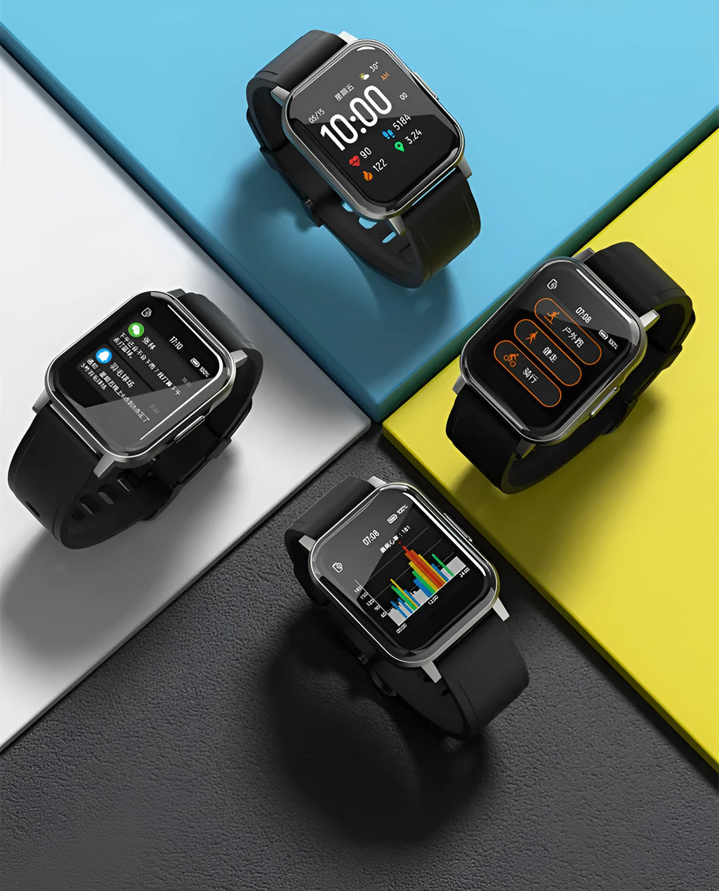 Black waterproof smart bracelet with 1.4-inch touchscreen on silicone wristband