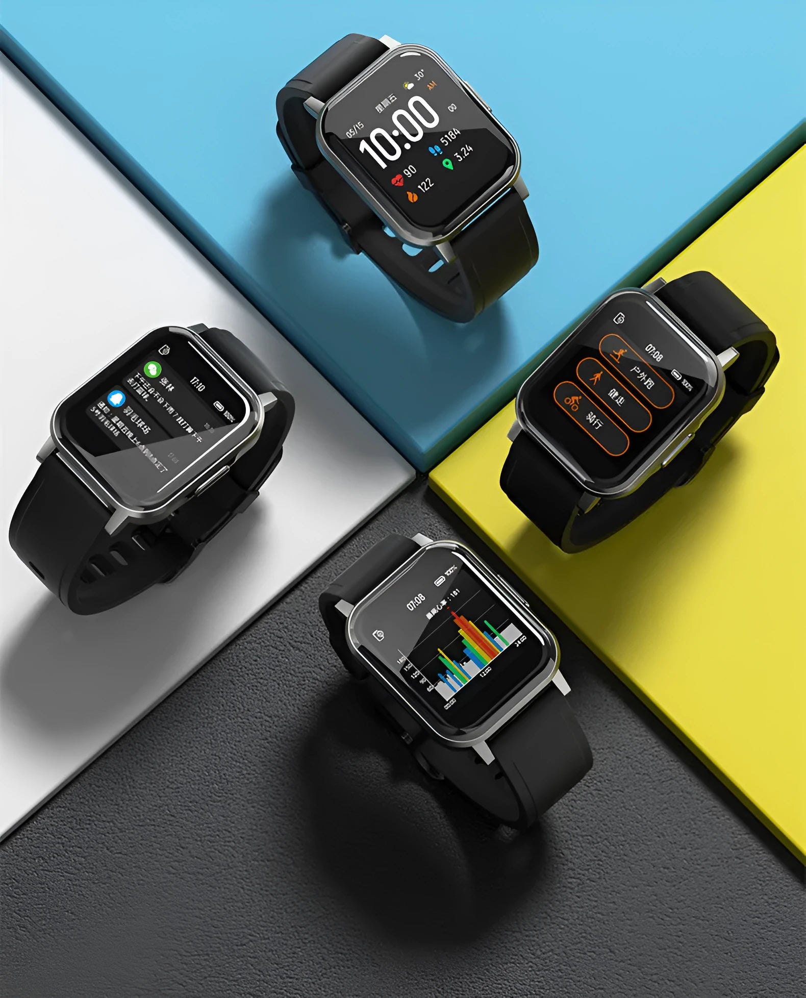 Black waterproof smart bracelet with 1.4-inch touchscreen on silicone wristband