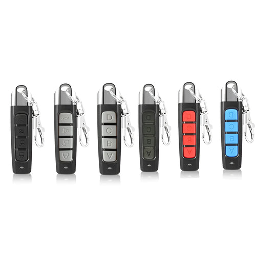 433MHz rolling door remote control measuring 6.7cm with 50-100 metre range in black, blue, grey or red