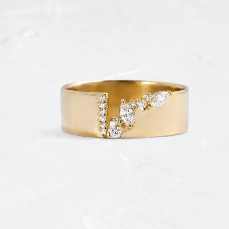 Women's gold electroplated ring with shining zircon stones on copper band