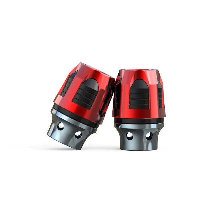 Pair of anodised aluminium alloy fork cups for motorcycle and electric car front axles.
