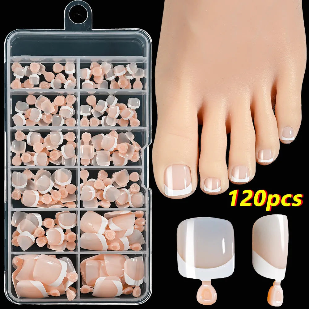 120 piece French white edge short square artificial nail tips in nine nude colours