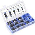 60-piece pneumatic push-in connector set with R1/4 and R1/2 port sizes in alloy plastic