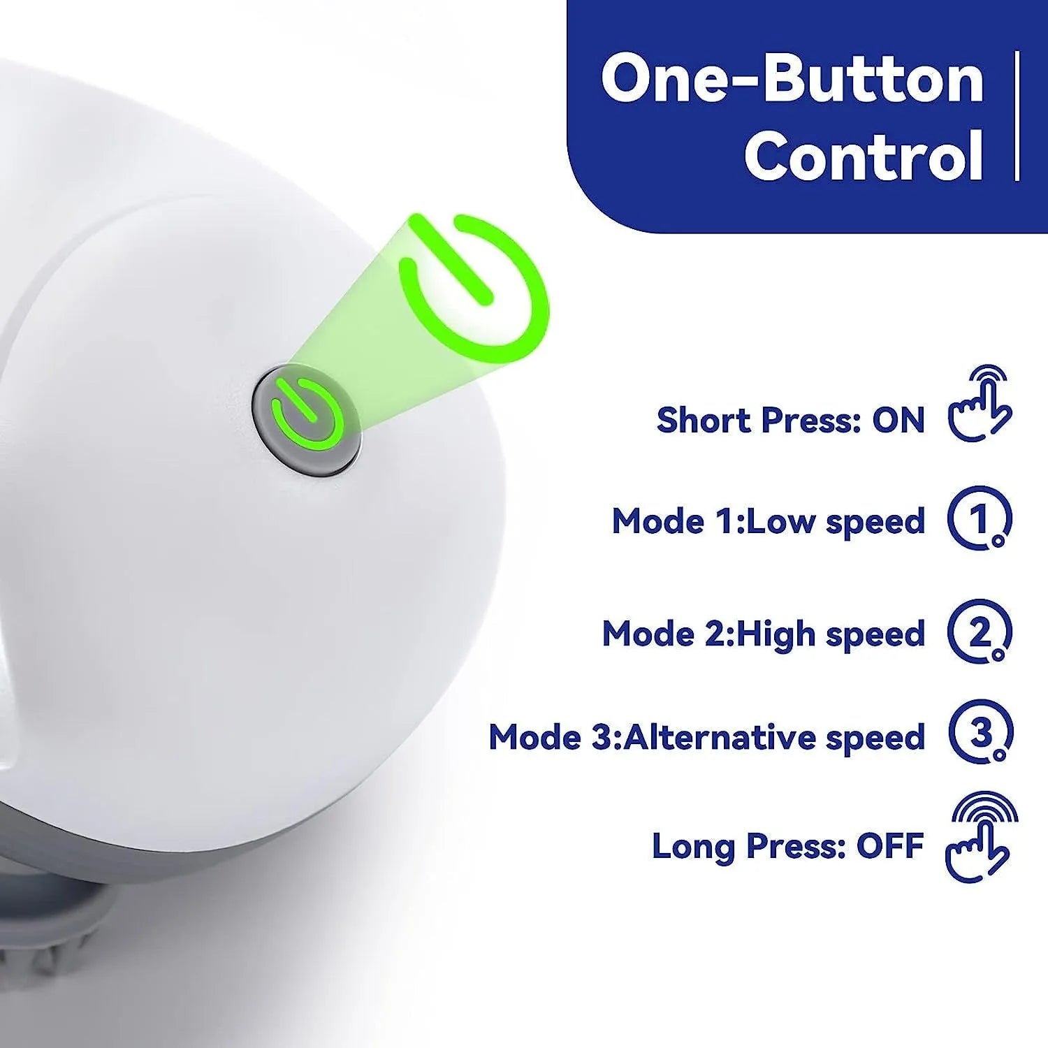 Blue handheld electric pet massager with four rotating heads on a white background