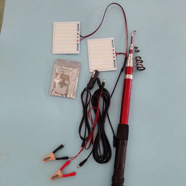 LED fishing rod light with telescopic pole and remote control for outdoor illumination