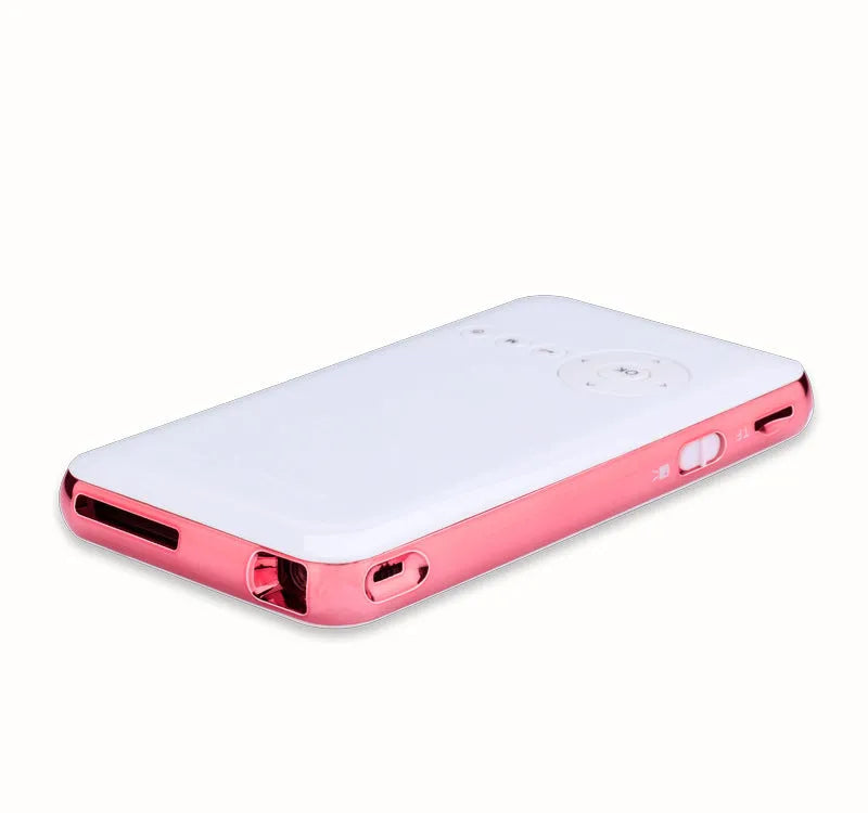 White Rose Gold M6S miniature portable DLP Android projector showing compact size and design.