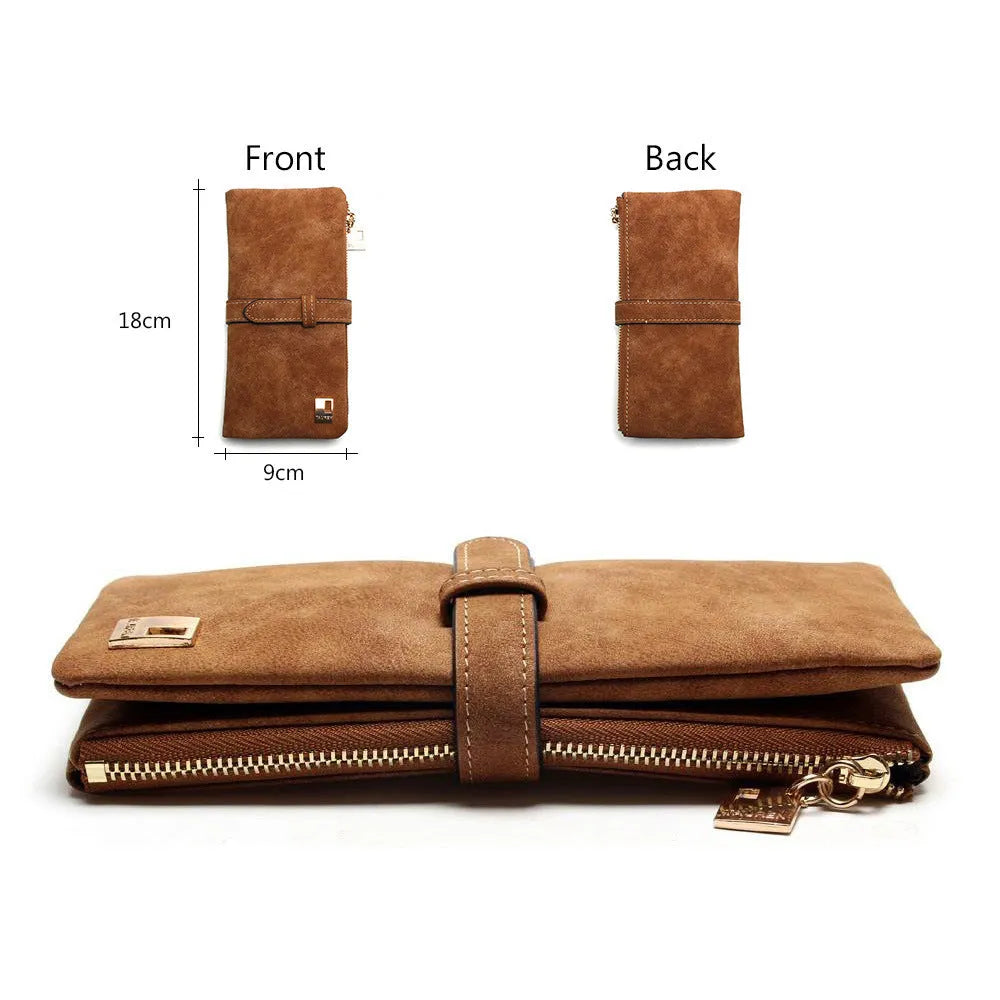 TAUREN vertical long wallet in retro matte Pu leather showing zip closure and internal card slots.