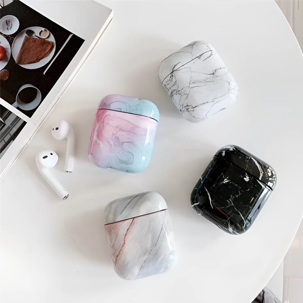 Hard white marble PC protective case cover for Apple AirPods charging box
