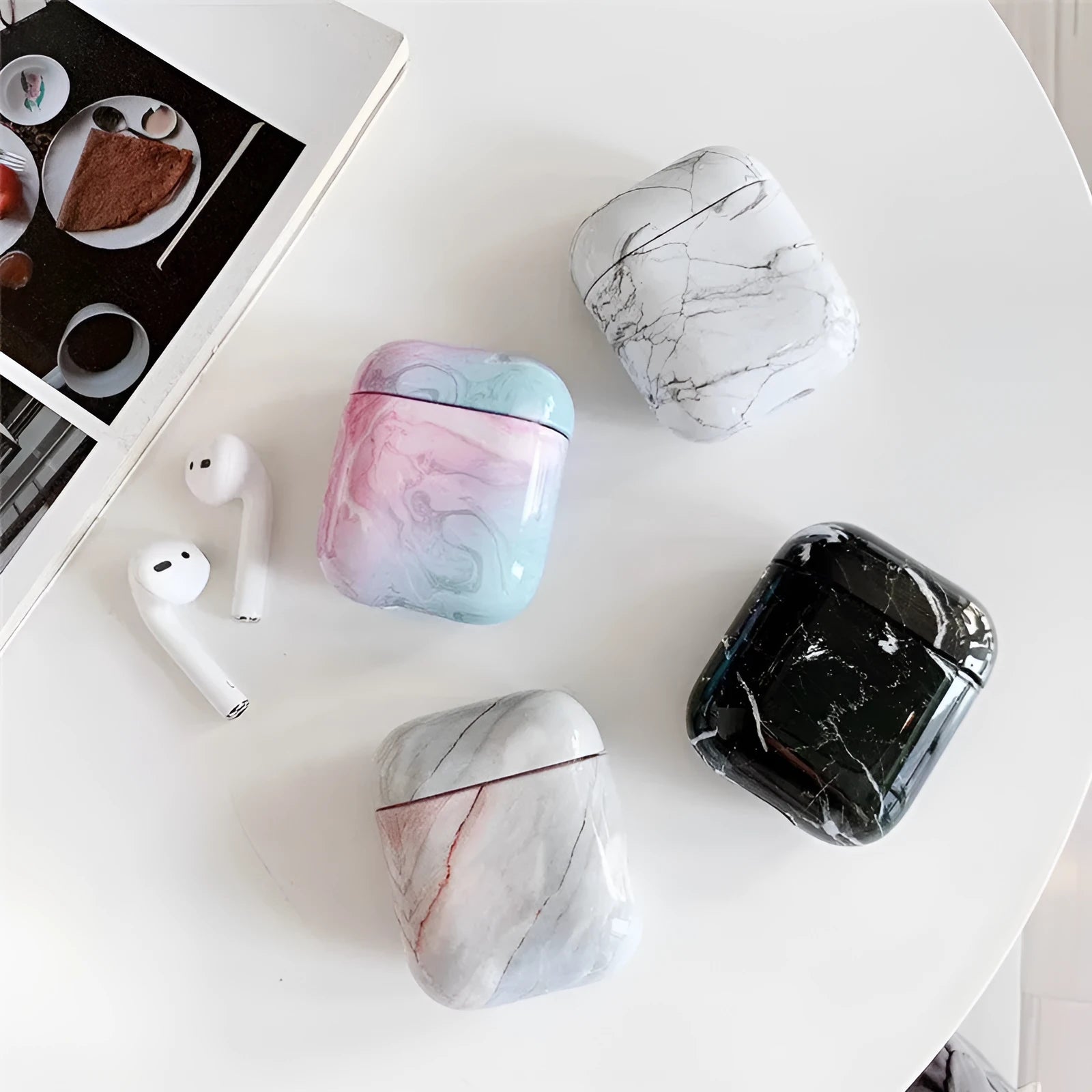 Hard white marble PC protective case cover for Apple AirPods charging box