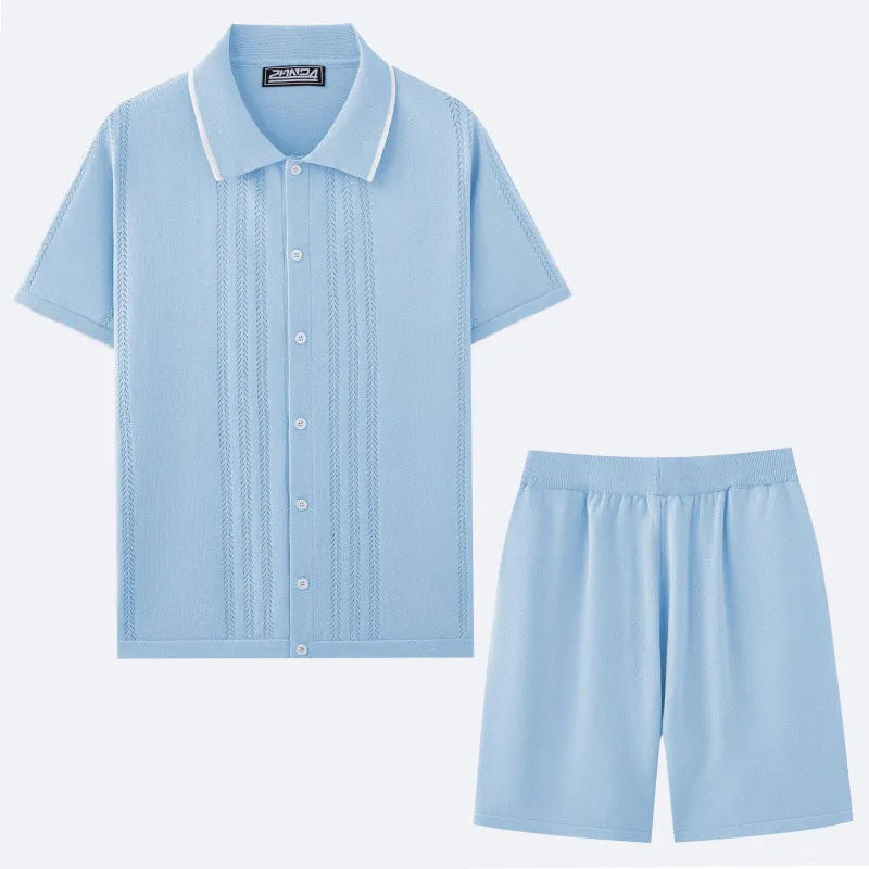 Business casual Tencel fabric two-piece set with short sleeve top and matching shorts in six colour options