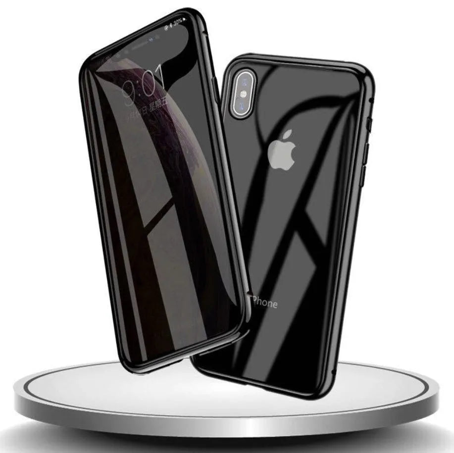 Tempered glass clamshell anti-spy phone case in multiple colours for iPhone models