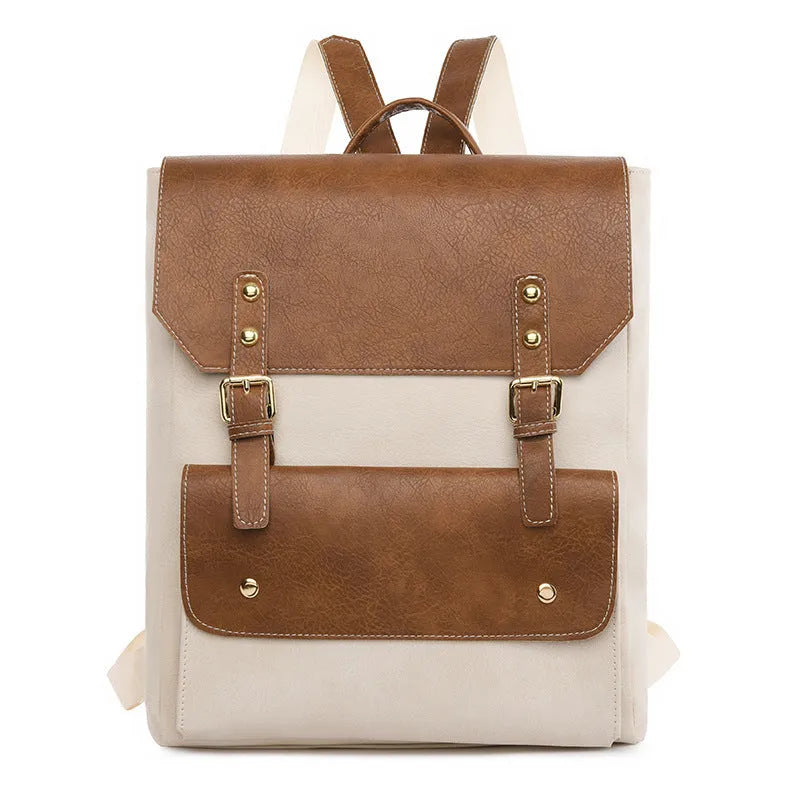 Korean style retro backpack in brown colour showing ventilation back panel and soft PU construction