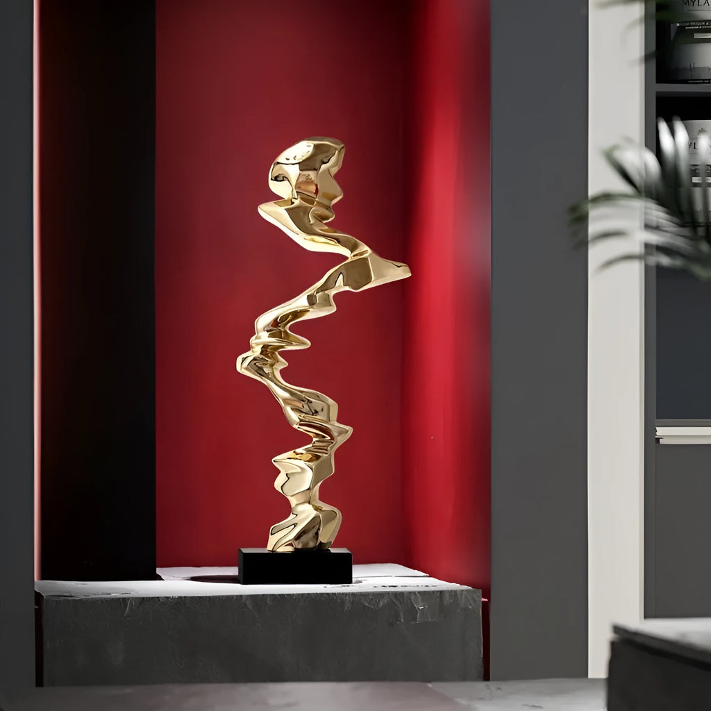 Modern minimalist abstract resin sculpture in bright gold, silver, or blue for hallway decor