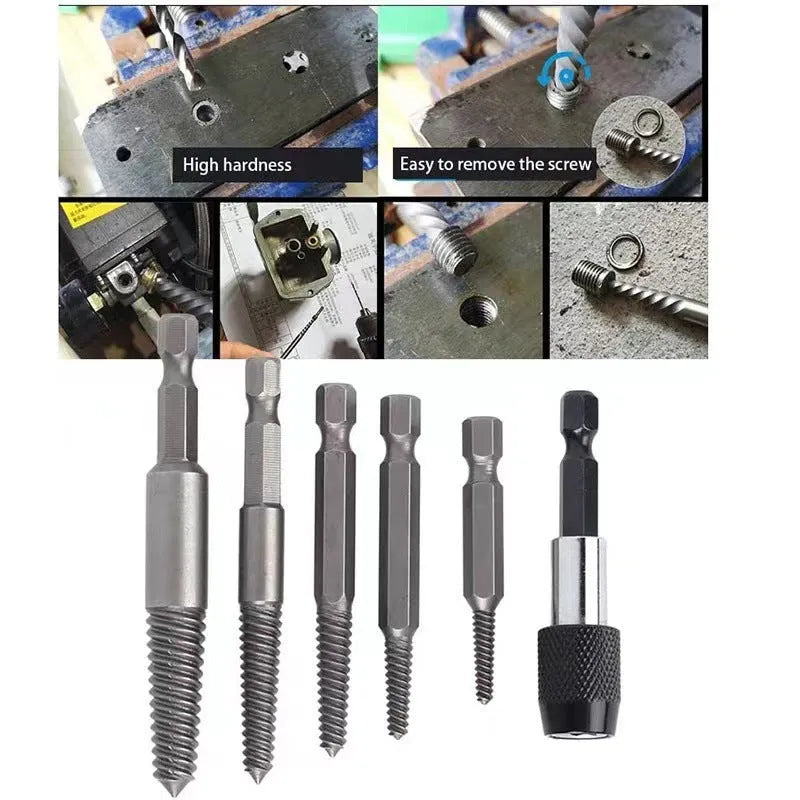 Silver household hexagonal handle screw extractor suit 12 pieces set on white background