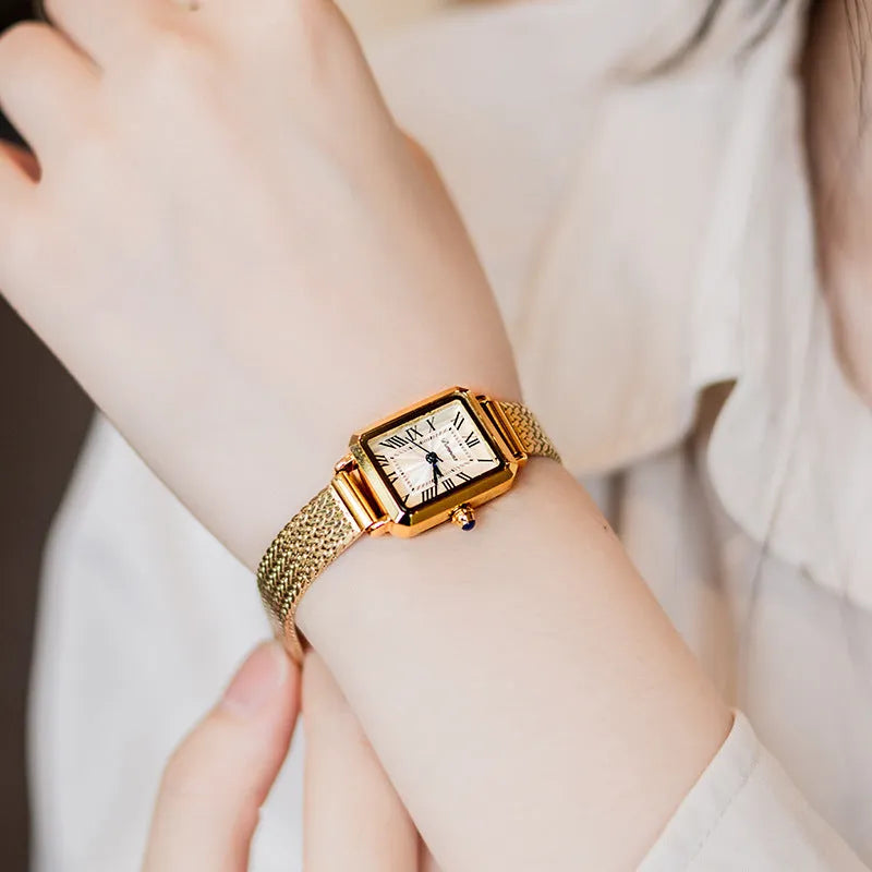 Rectangular Milan mesh strap women's watch in silver with steel band and 30m water resistance