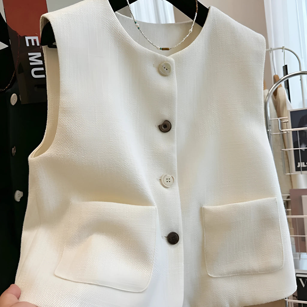 Women's French style bandage vest dress in polyester fabric, sleeveless round neck design