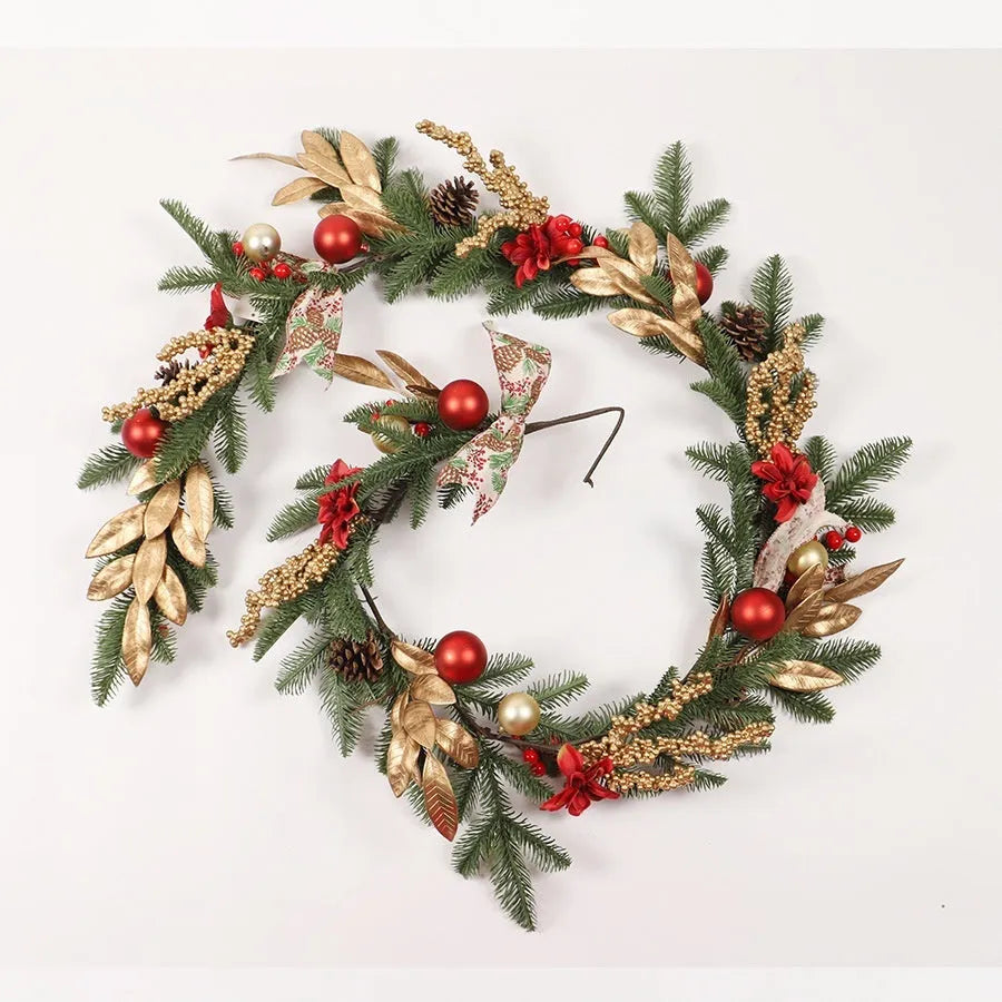 Artificial plastic Christmas garland with American country style design displayed on staircase