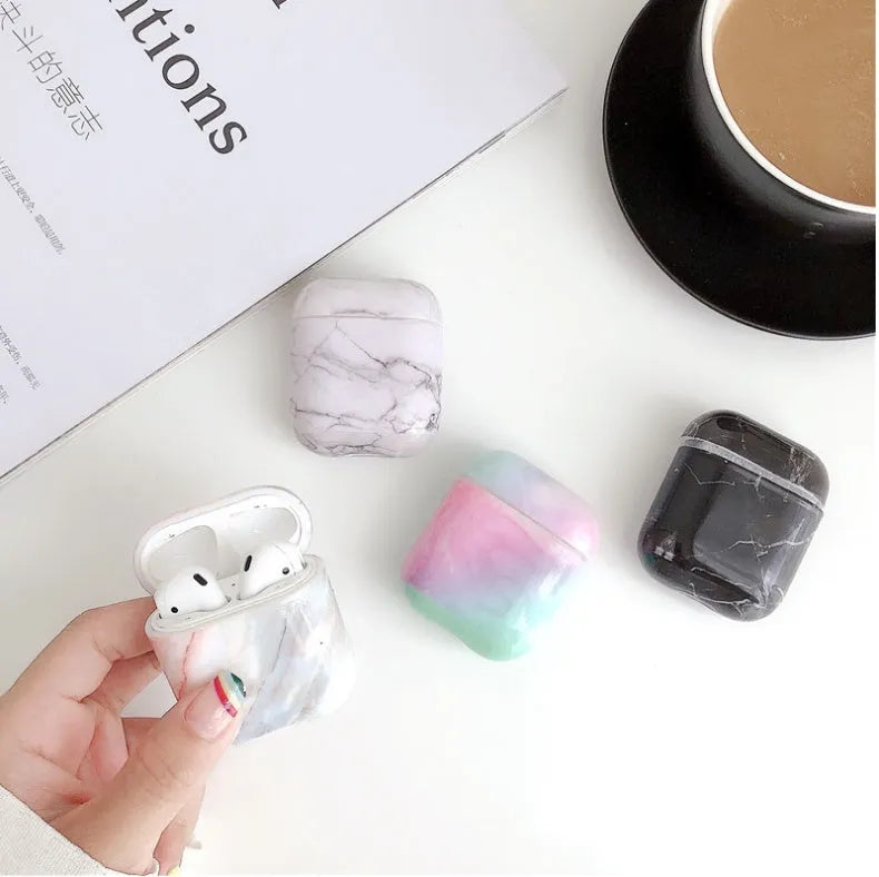 Hard white marble PC protective case cover for Apple AirPods charging box