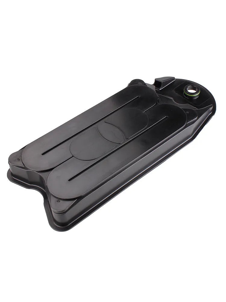 Black automotive crankcase ventilation filter for Ram trucks with Cummins 6.7L engine