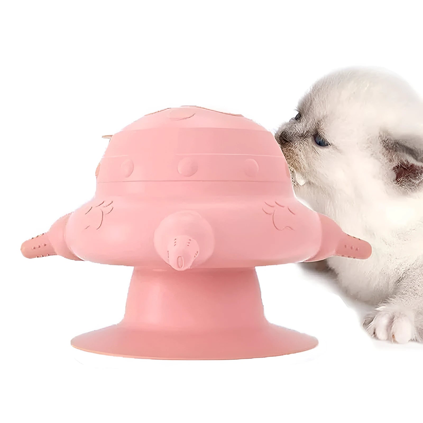 Pink silicone pet milk feeder with bionic breast design and four nursing pacifiers