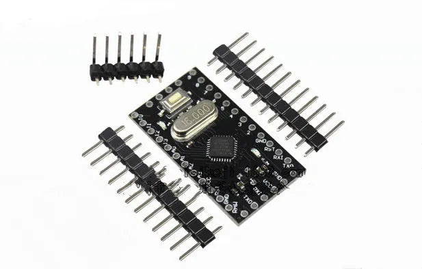 Mini Pro ATMEGA328P microcontroller circuit board with pin headers measuring 33.3mm by 18.0mm