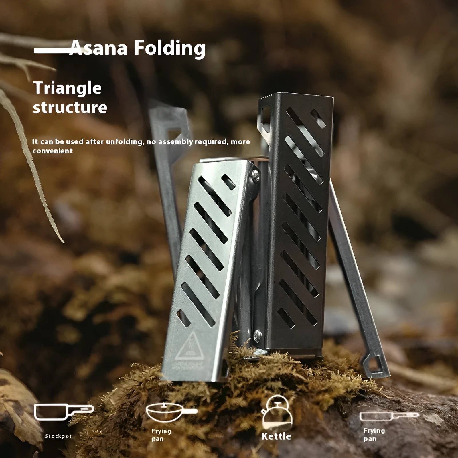 Hexagon alcohol stove folded showing black aluminium alloy construction for camping