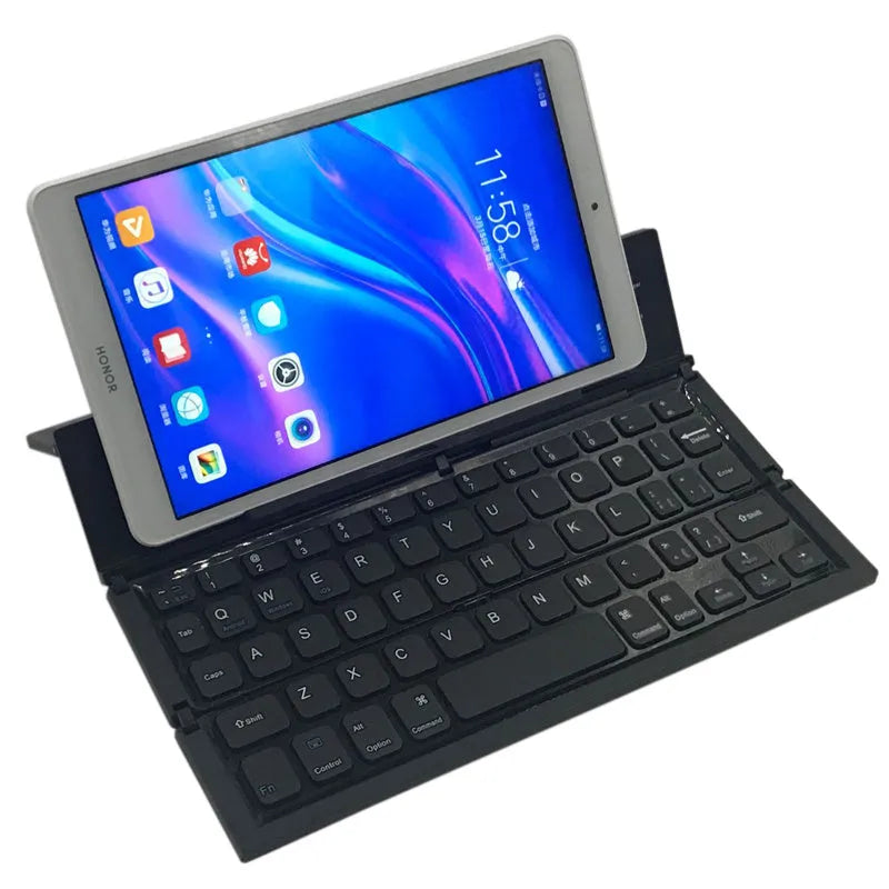 Black and white folding Bluetooth wireless keyboard for 5-8 inch tablets with aluminum bottom cover
